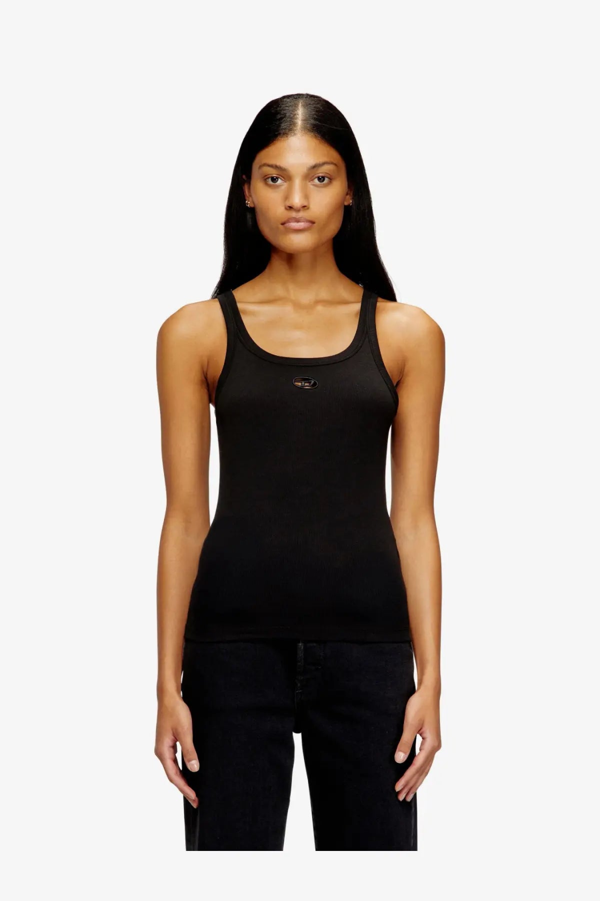 Diesel women’s wife od ribbed cotton tank top in black featuring a subtle calvin klein logo on the chest