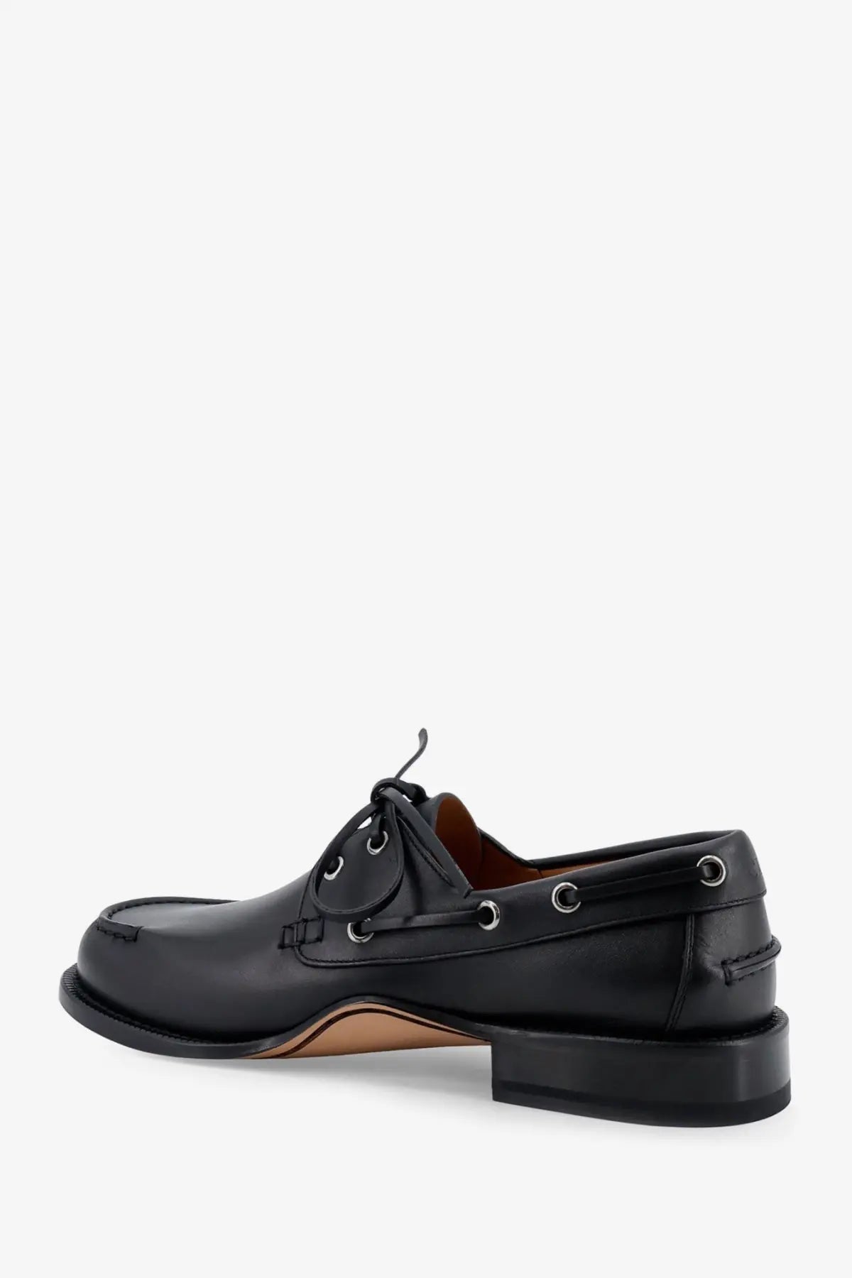 Dior men’s archie leather loafers black boat shoe with silver eyelets and contrasting tan leather insole