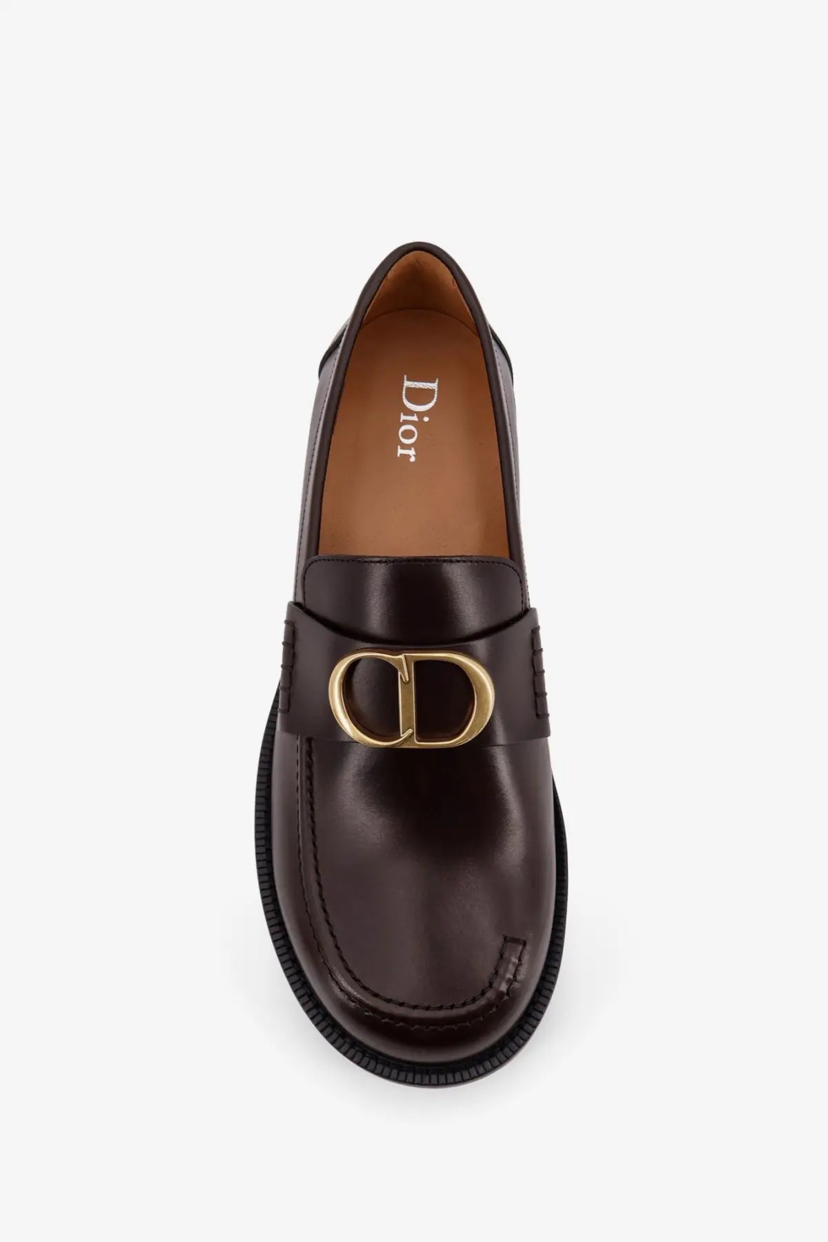 Dark brown leather Dior men’s Archie loafer with gold-tone CD logo buckle in a classic slip-on design