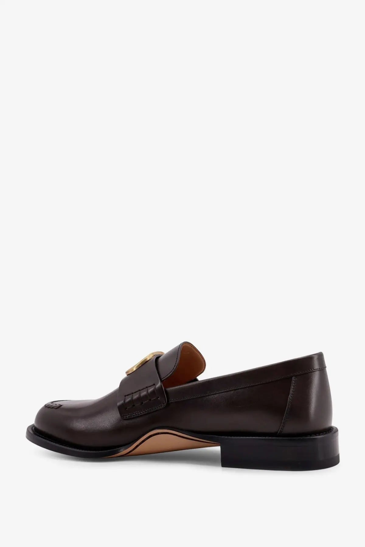 Dior men’s Archie leather loafers in dark brown with gold-tone buckle and contrasting tan lining