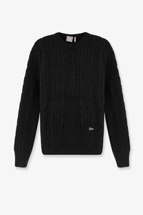 Black dior men’s cable knit cashmere sweater with subtle white logo embroidery on the chest