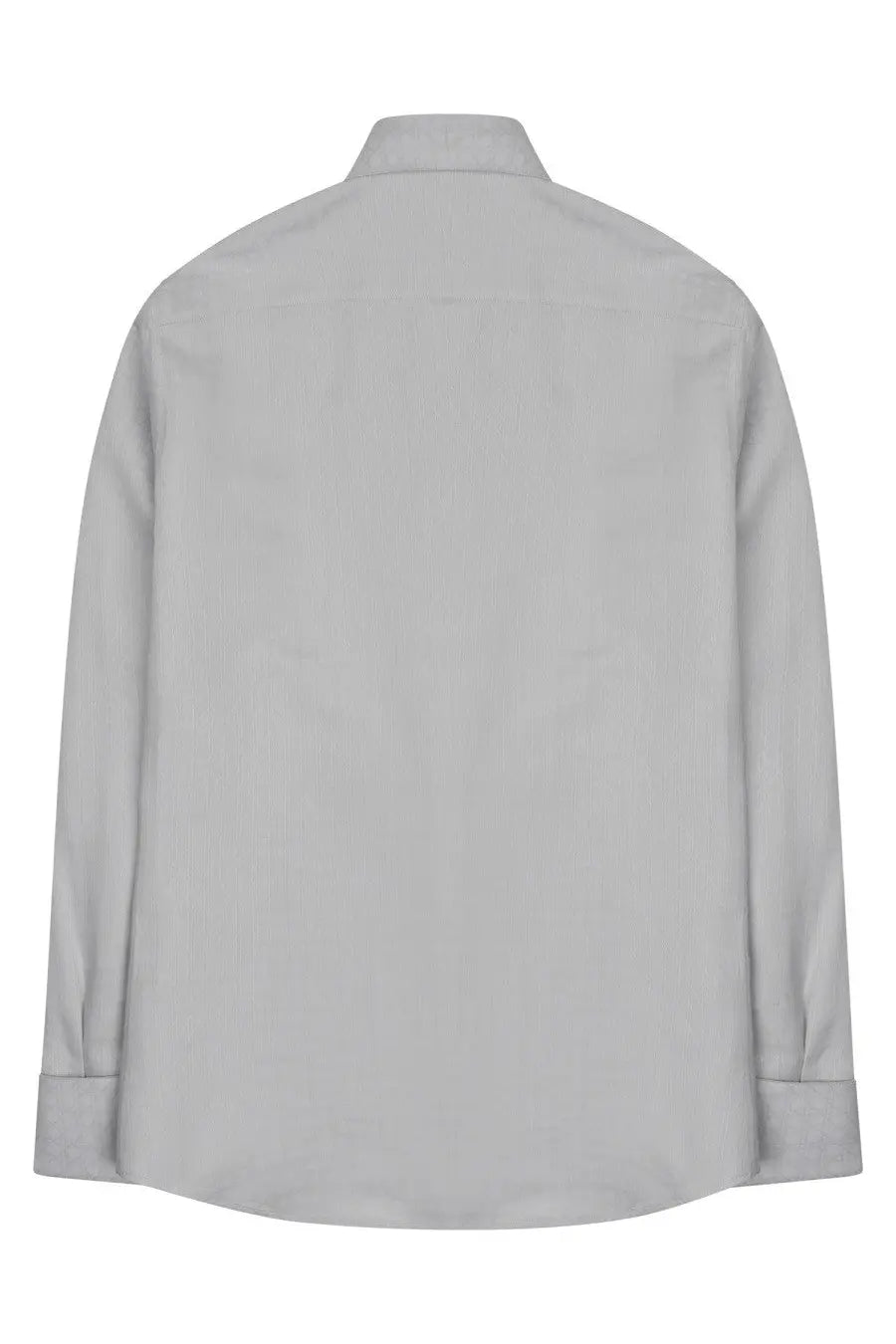 Light gray Dior men’s Camicia monogram dress shirt with subtle textured weave and classic collar with rolled cuffs
