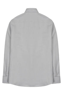 Light gray Dior men’s Camicia monogram dress shirt with subtle textured weave and classic collar with rolled cuffs
