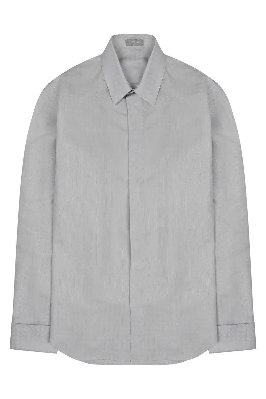Dior men’s camicia monogram grey minimalist light gray button-up shirt with crisp collar and long sleeves