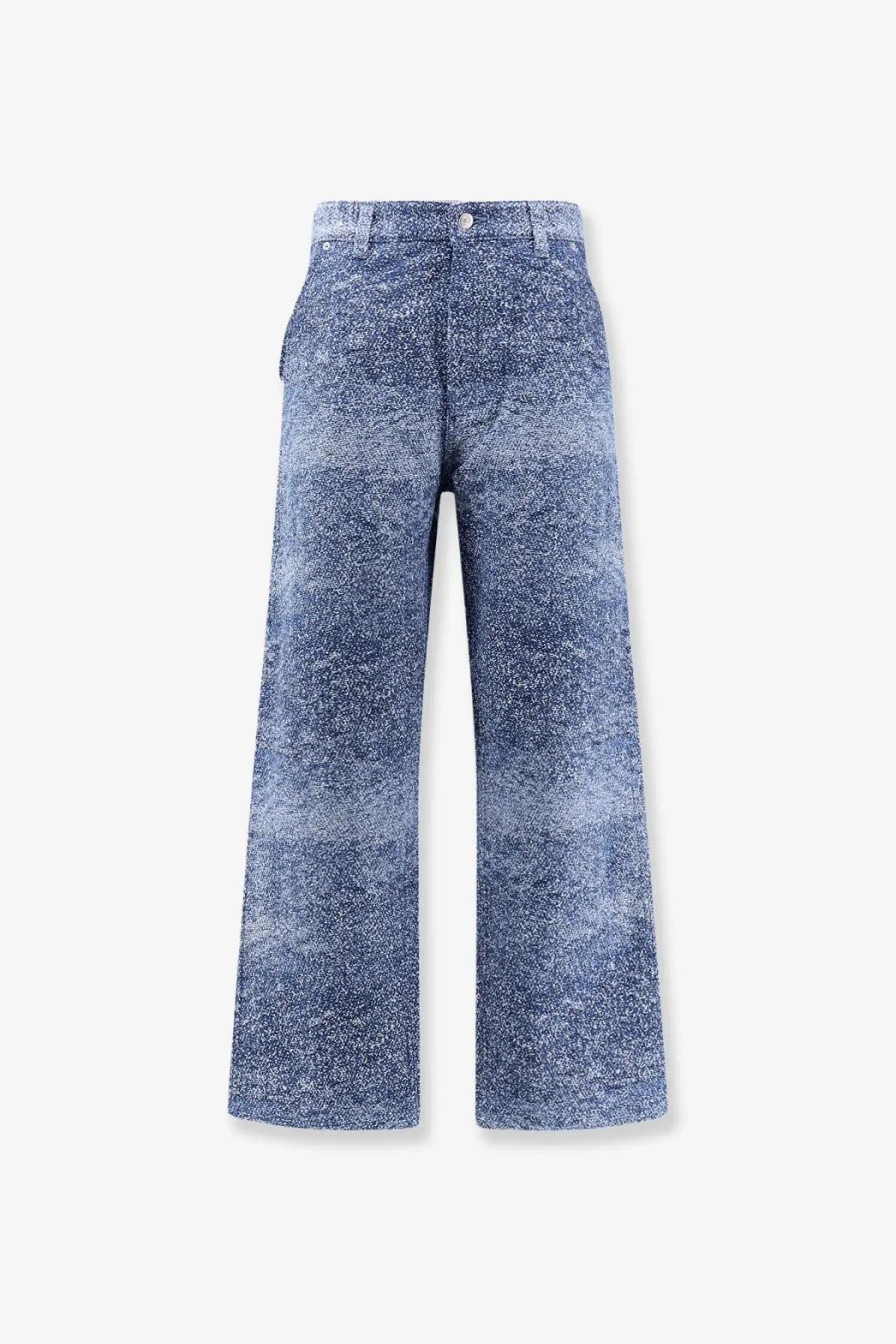 Blue gradient denim Dior men’s carpenter jacquard jeans with speckled texture and wide-leg cut front view