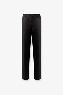 Black tailored trousers with sleek straight-leg cut and subtle creasing at waistband in dior mens cashmere trousers grey