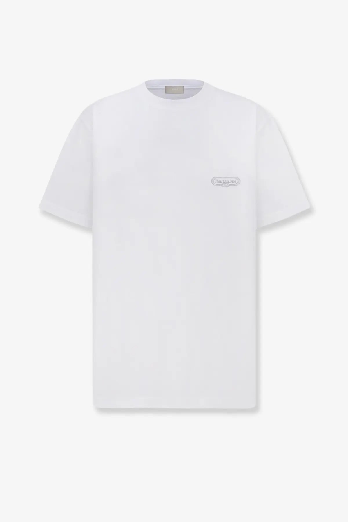 Dior men’s white cotton crew-neck t-shirt with subtle embroidered logo on the left chest
