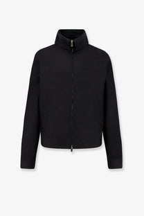 Black dior men’s zip-up jacket with high collar made of cotton blend satin featuring a sleek minimalist design
