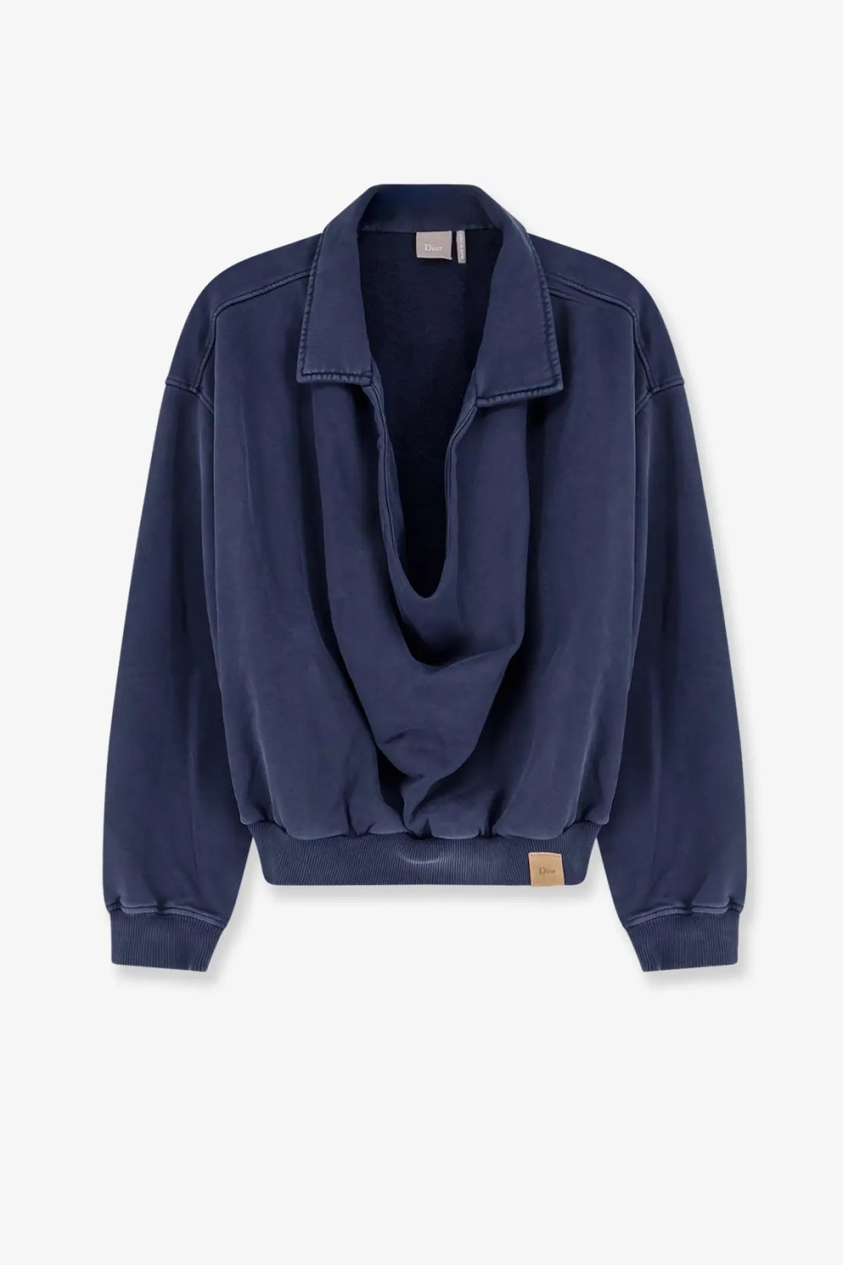 Navy blue Dior men’s oversized cotton bomber jacket with cowl neck and ribbed cuffs