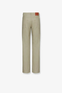 Beige cotton straight-leg trousers for men with a brown leather patch at the waistband by dior, back side view