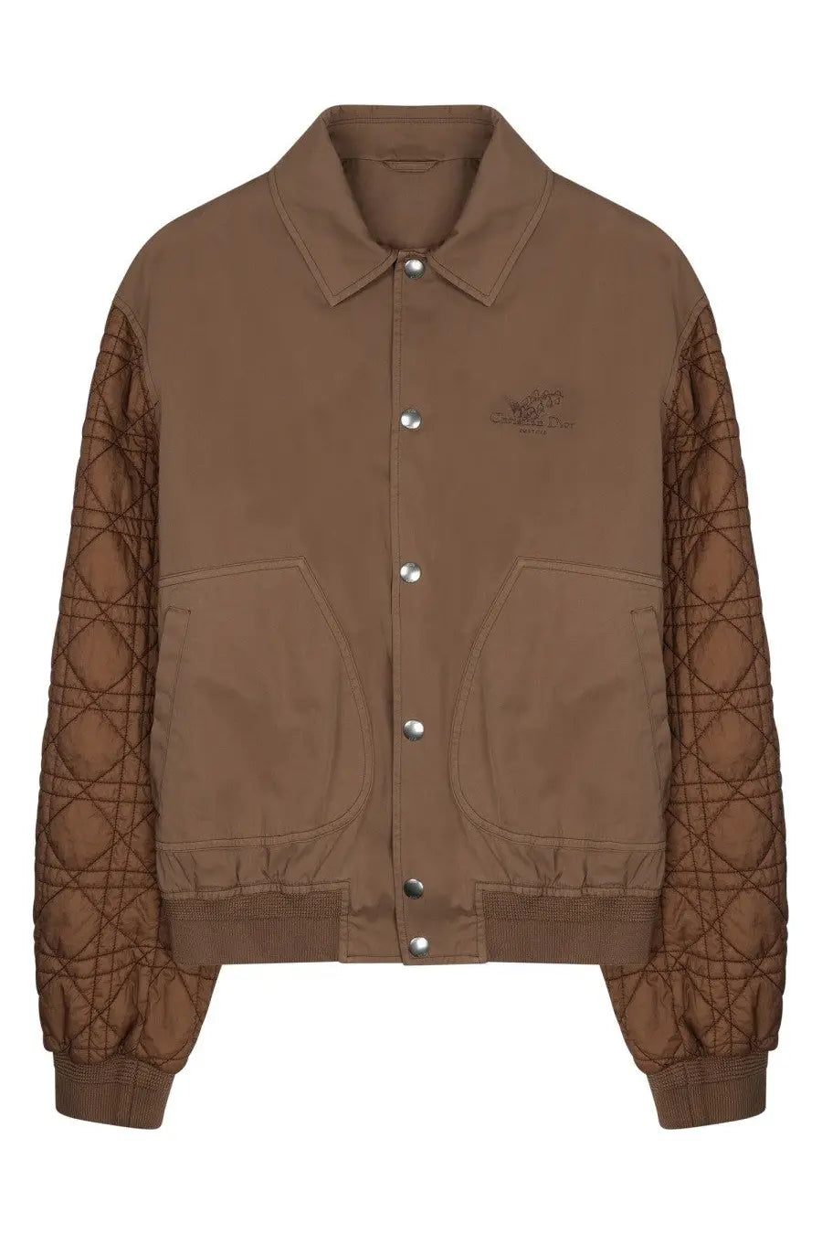 Dior men’s giacca con brown quilted bomber jacket with diamond-stitched sleeves and silver buttons