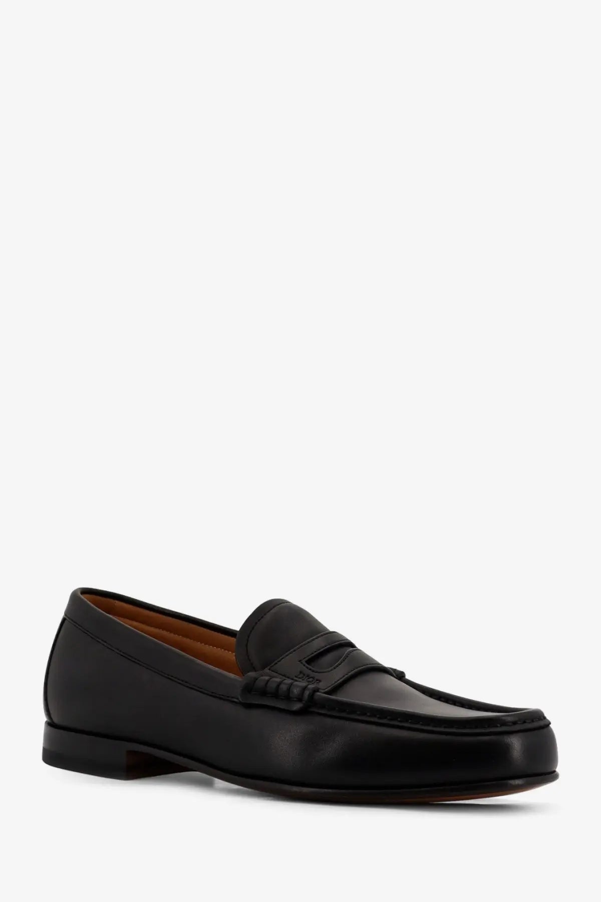 Dior men’s granvil black leather penny loafer with polished finish and stitched detailing for formal wear