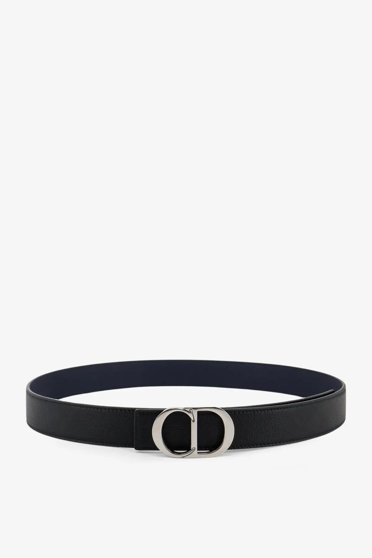 Dior men’s black leather belt with hammered texture and silver-tone cd logo buckle