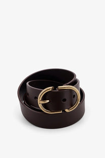 Dior men’s leather belt brown with dark brown leather and sleek gold toned oval buckle