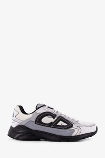 Dior men’s nylon sneakers grey featuring white and gray colors with black accents and bold geometric logo on the side