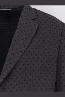 Dior men’s dark gray blazer with black polka dots made of virgin wool and alpaca jacquard textured fabric