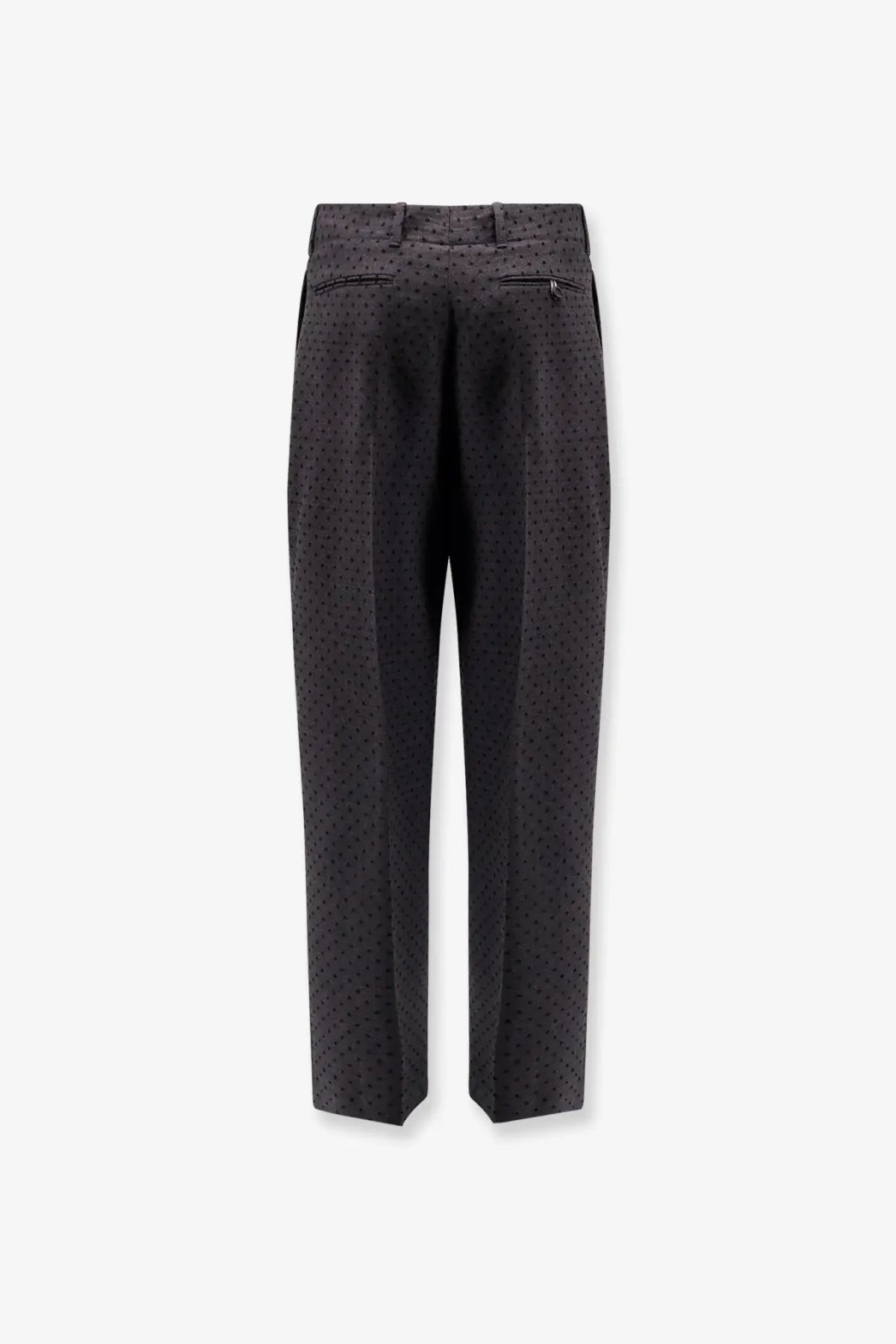 Dark gray dior men’s trousers with subtle polka dot pattern tailored straight-leg virgin wool and alpaca fabric