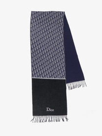 Dior Men's Dior Oblique Pattern Wool Scarf Blue