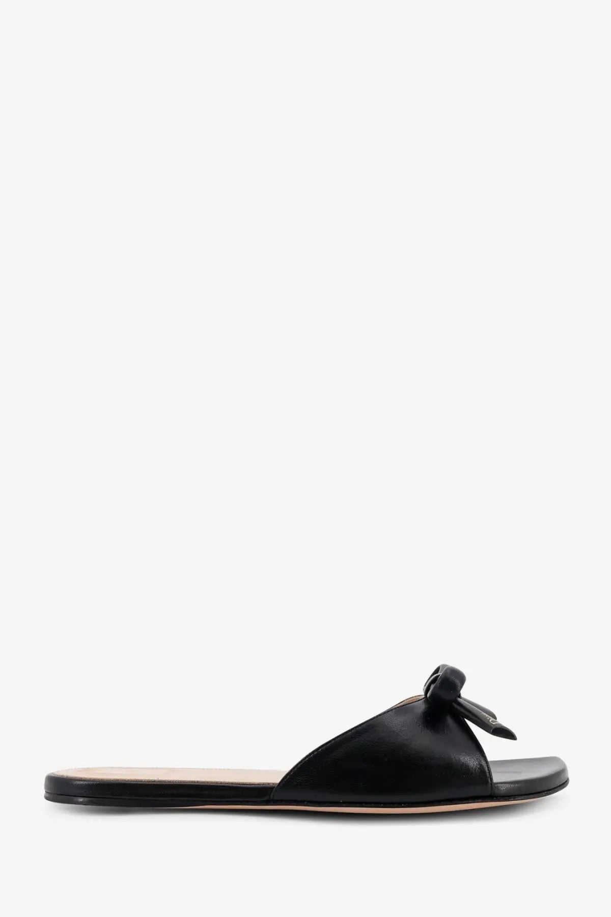 Black leather slide sandal with decorative bow at the toe from dior womens dior bow leather sandals black collection