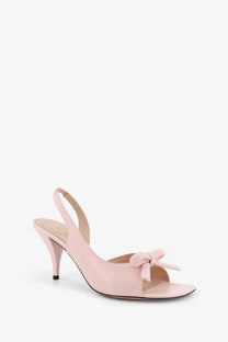Delicate pink patent leather slingback sandal with small bow at toe in Dior women’s Dior Bow leather sandals blue