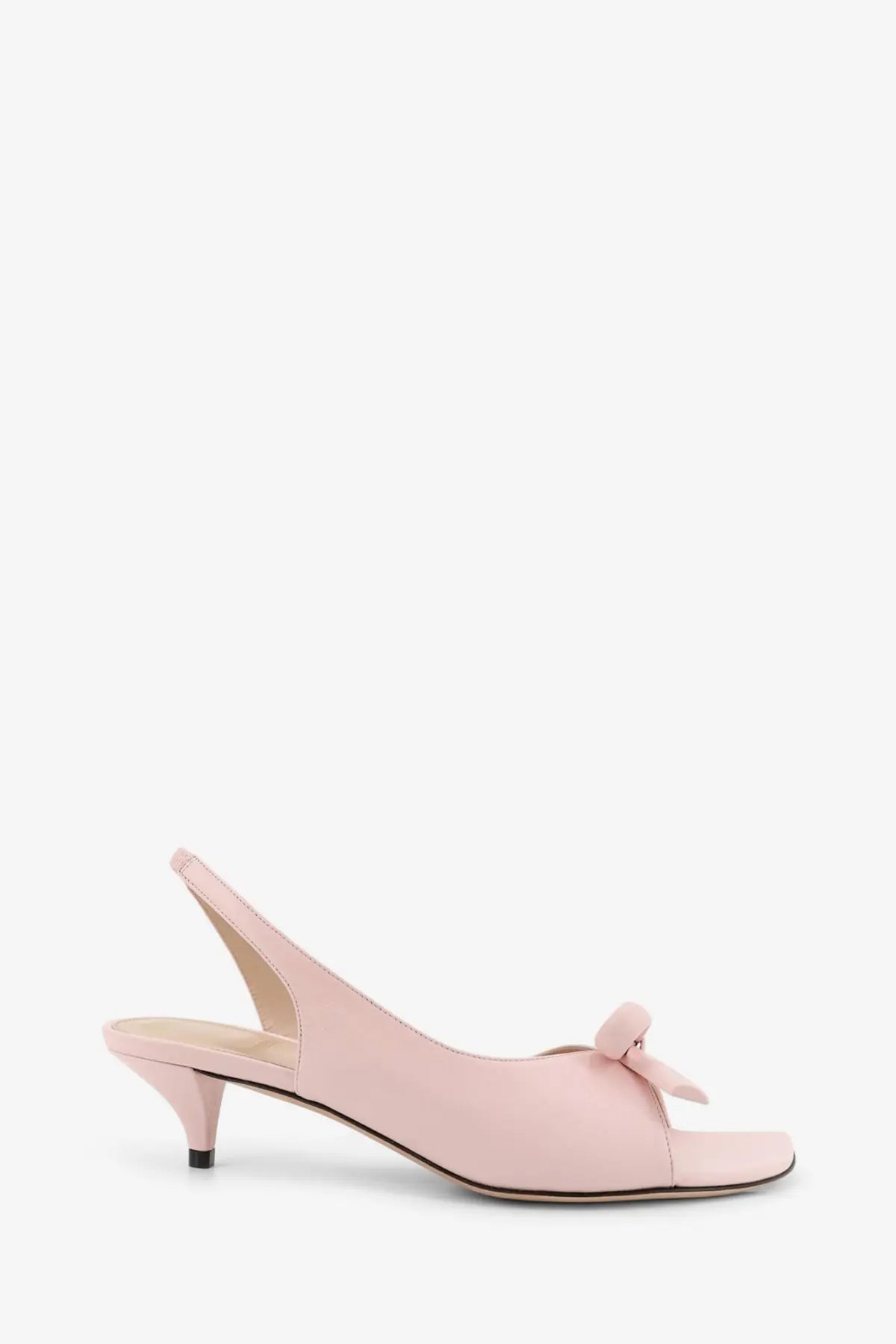 Dior women’s blue leather slingback sandals with delicate pink bow detail at the toe