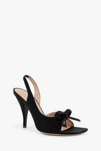 Black satin dior womens slingback sandal with bow detail on the side