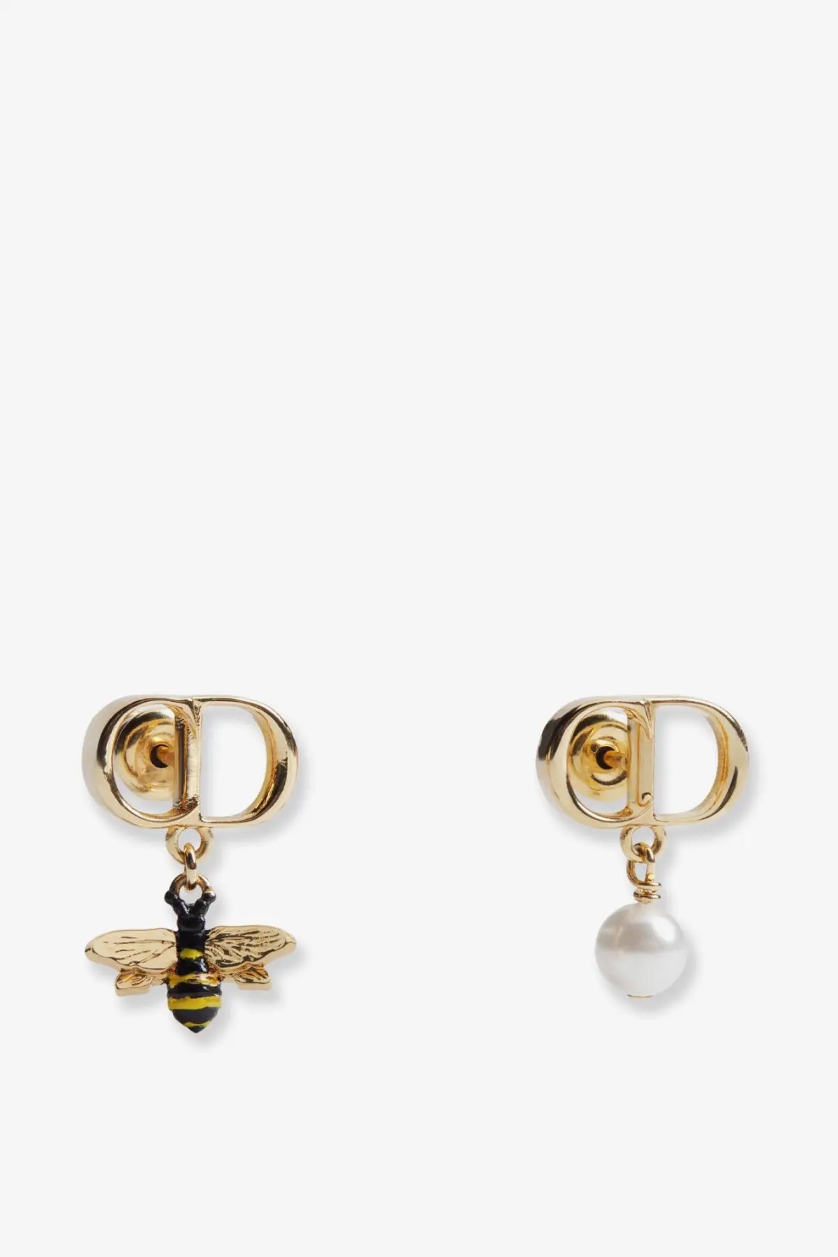 Gold-tone Dior women’s cd garden earrings featuring bee and pearl drops with enamel detailing