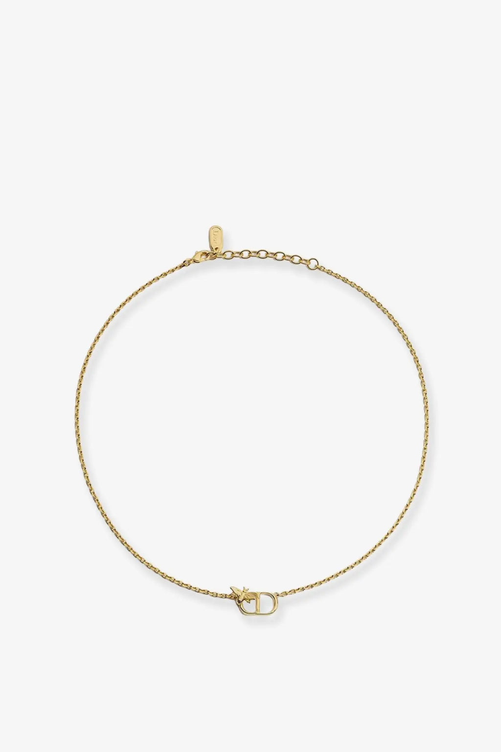 Gold-tone chain anklet with a small minimalist dior logo charm featured in the dior women’s cd garden necklace gold collection