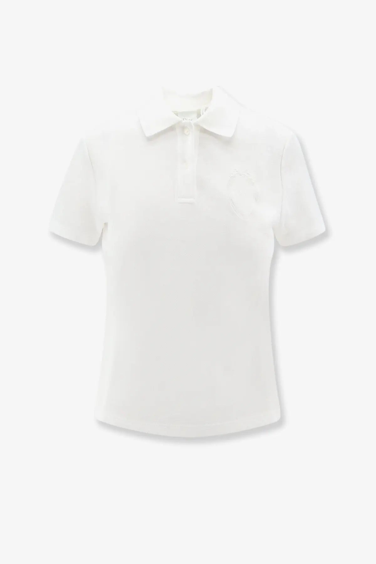 White Dior women’s cotton blend short-sleeved polo shirt with classic collar and button placket
