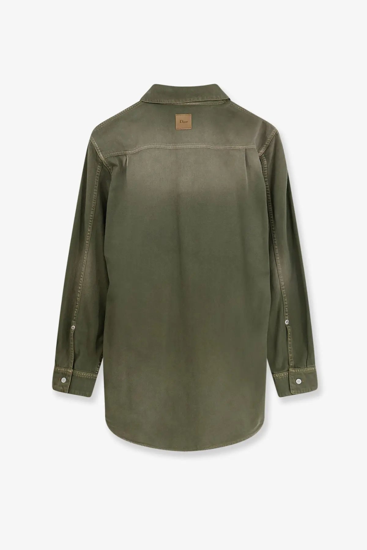 Olive green dior women’s cotton denim shirt with collar and buttoned cuffs