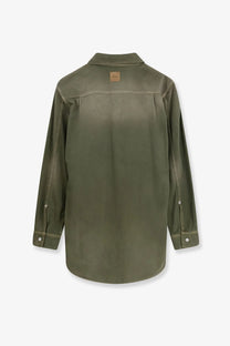 Olive green dior women’s cotton denim shirt with collar and buttoned cuffs
