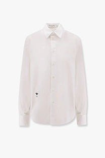 Dior women’s white cotton shirt with crisp button-down design and subtle embroidered bee logo on left chest