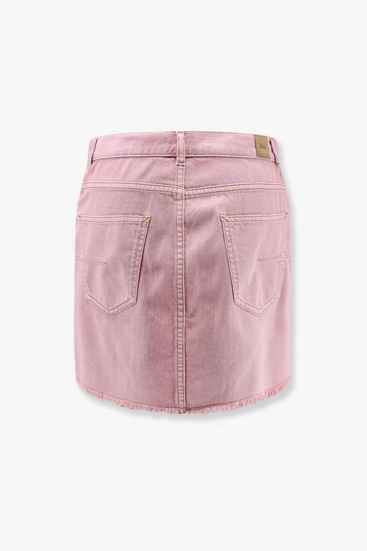 Pink denim mini skirt with frayed hem and back pockets from dior womens cotton skirt collection
