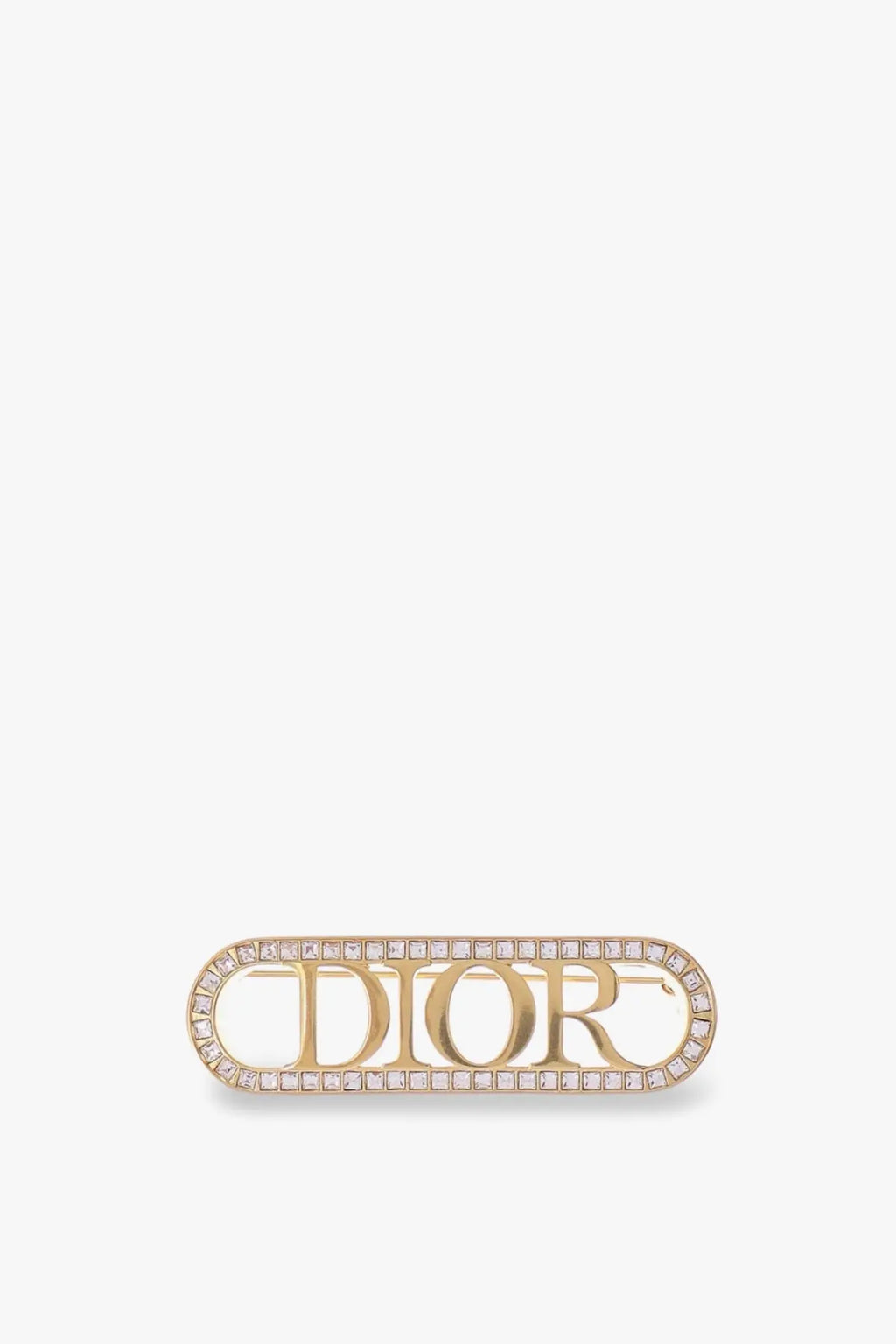 Gold-tone dior women’s brass brooch with crystal-adorned elongated oval frame from the dio evolution collection