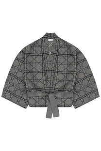 Dior women’s giacca cannage grey black and gray dior oblique knit wrap top with tied waistband