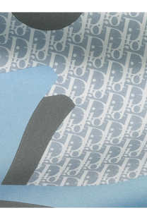 Dior women’s Dior Infini Squared foulard blue silk scarf with blue and gray oblique pattern and bold geometric cutouts