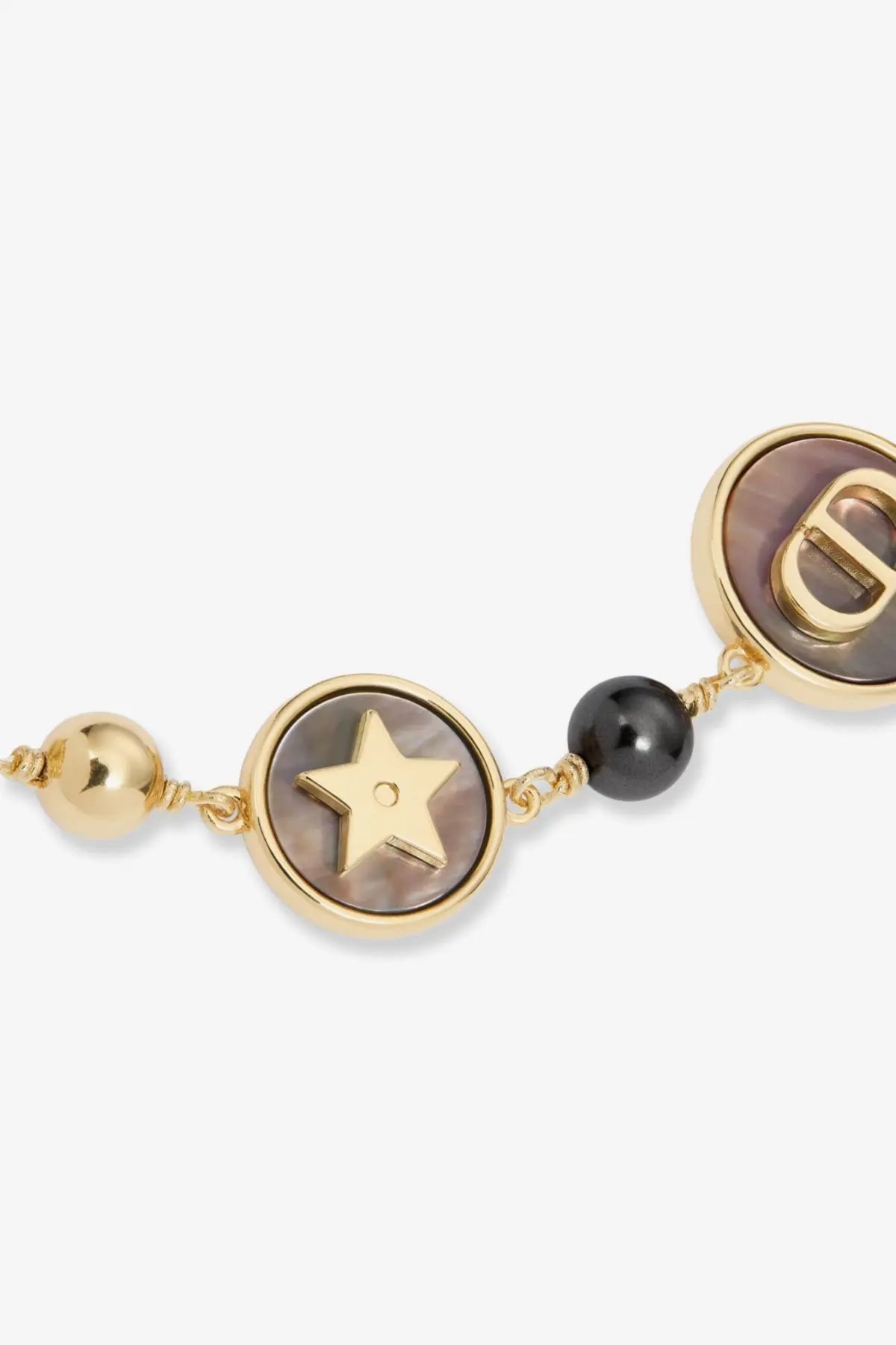 Dior women’s luck metal bracelet black with gold-toned circular mother-of-pearl medallions and black pearl accents