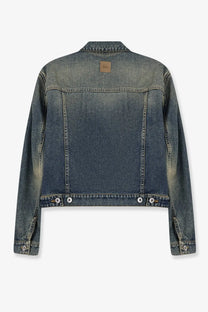 Dior women’s Dior medallion denim jacket in blue featuring dark blue faded denim and silver buttons
