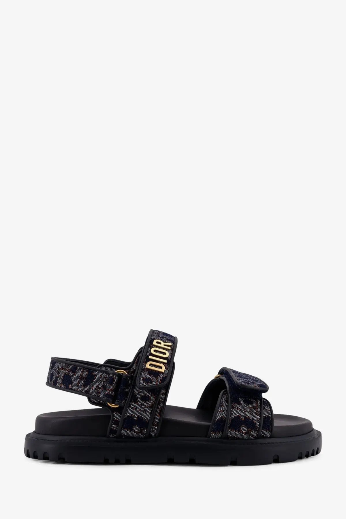 Black dior women’s sandal with leopard print straps and gold-tone branding in dior oblique denim style blue