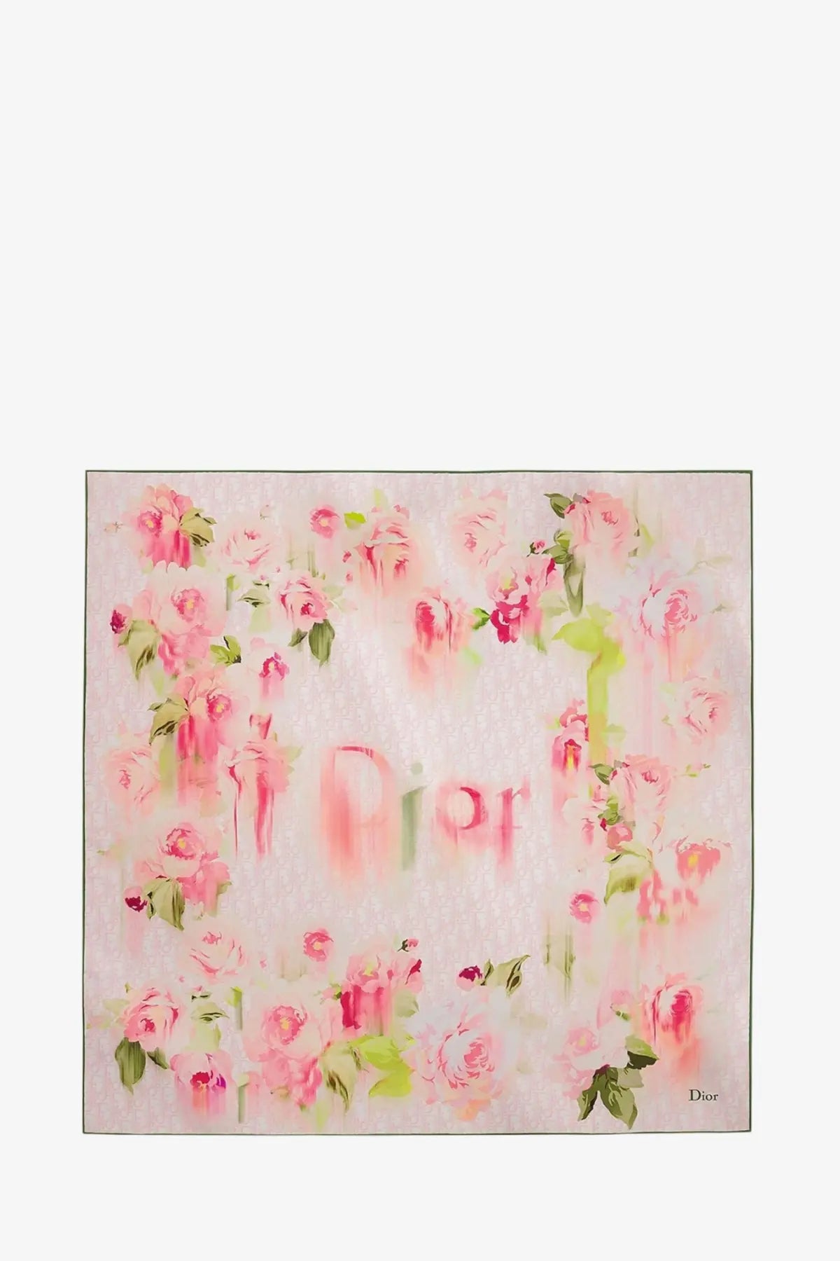 Dior women’s Dior painted roses silk foulard pink with a delicate pink and green floral pattern and soft painterly design