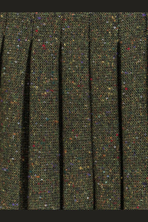 Dior women’s pleated mini skirt in olive green tweed fabric with subtle multicolored threads and metallic flecks