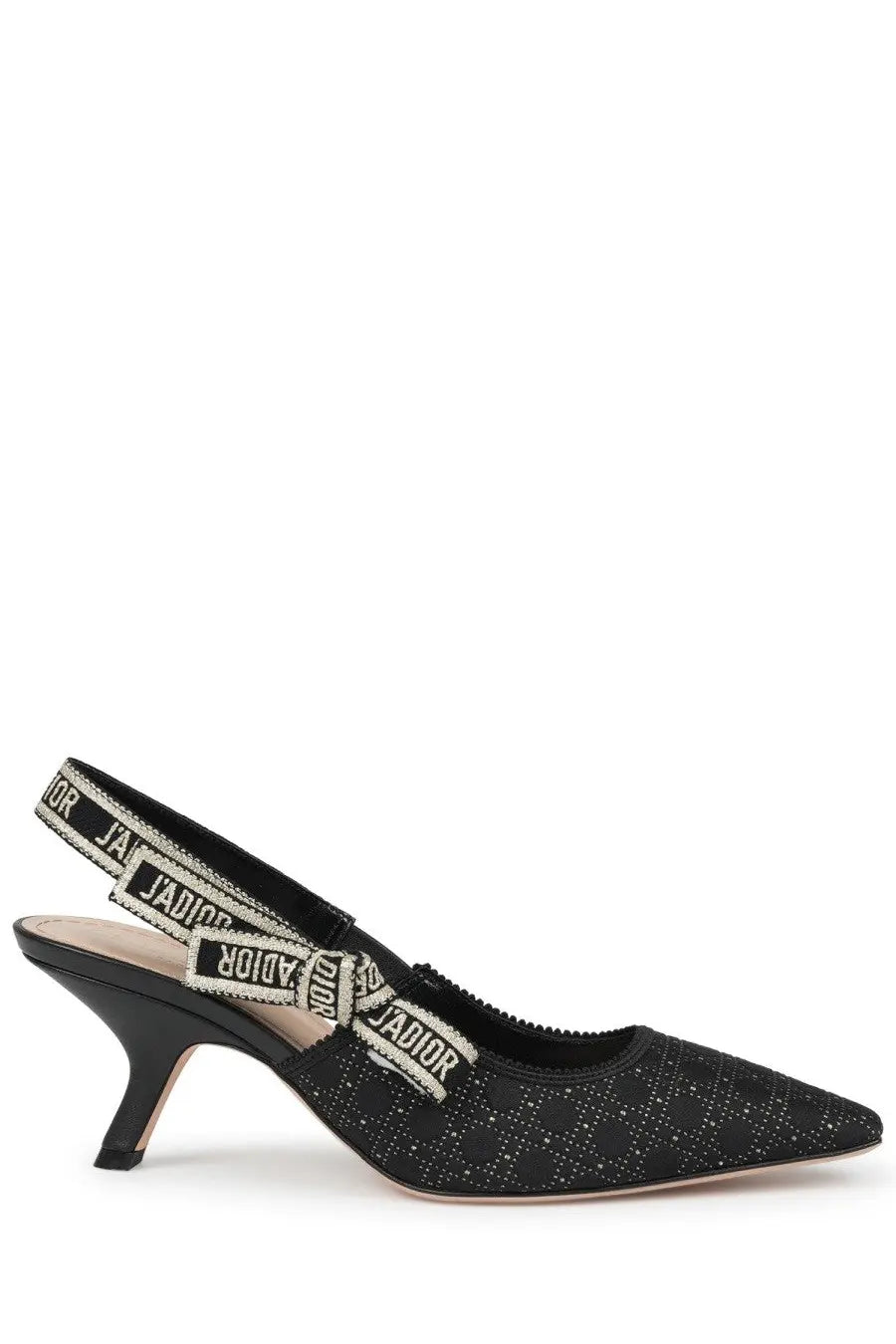 Dior women’s slingback pump black with patterned upper and branded strap in elegant leather material