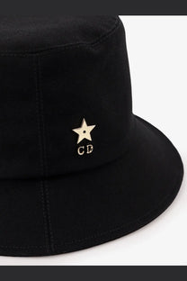 Dior women’s teddy cotton black bucket hat with metallic star and cd emblem embroidered on front