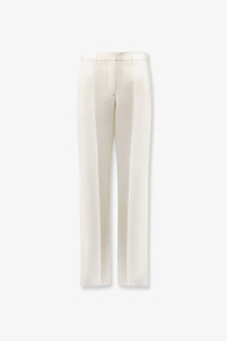 Cream-colored dior womens tuxedo wool and silk trousers with straight-leg tailored fit and subtle creases