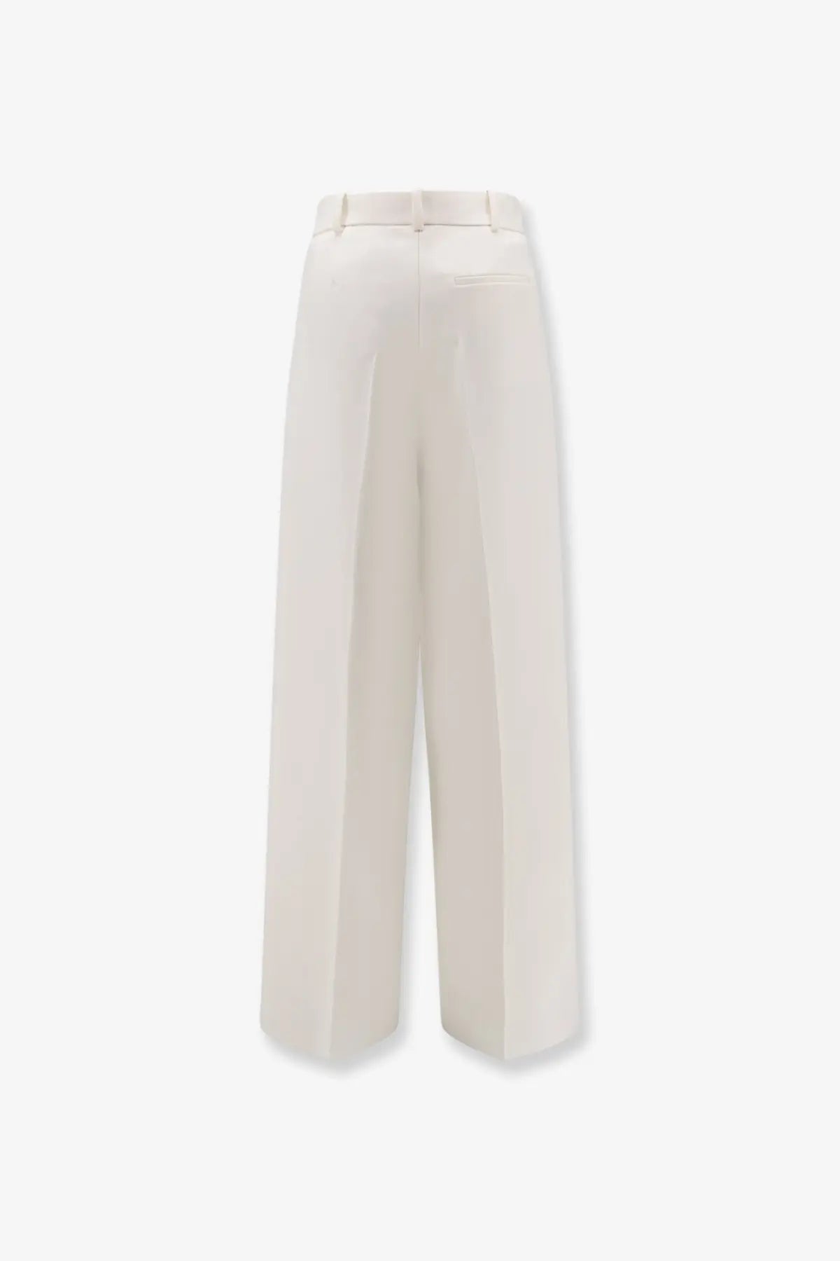 Dior women’s beige virgin wool trousers with cream-colored wide-leg, tailored design, and subtle front pleats