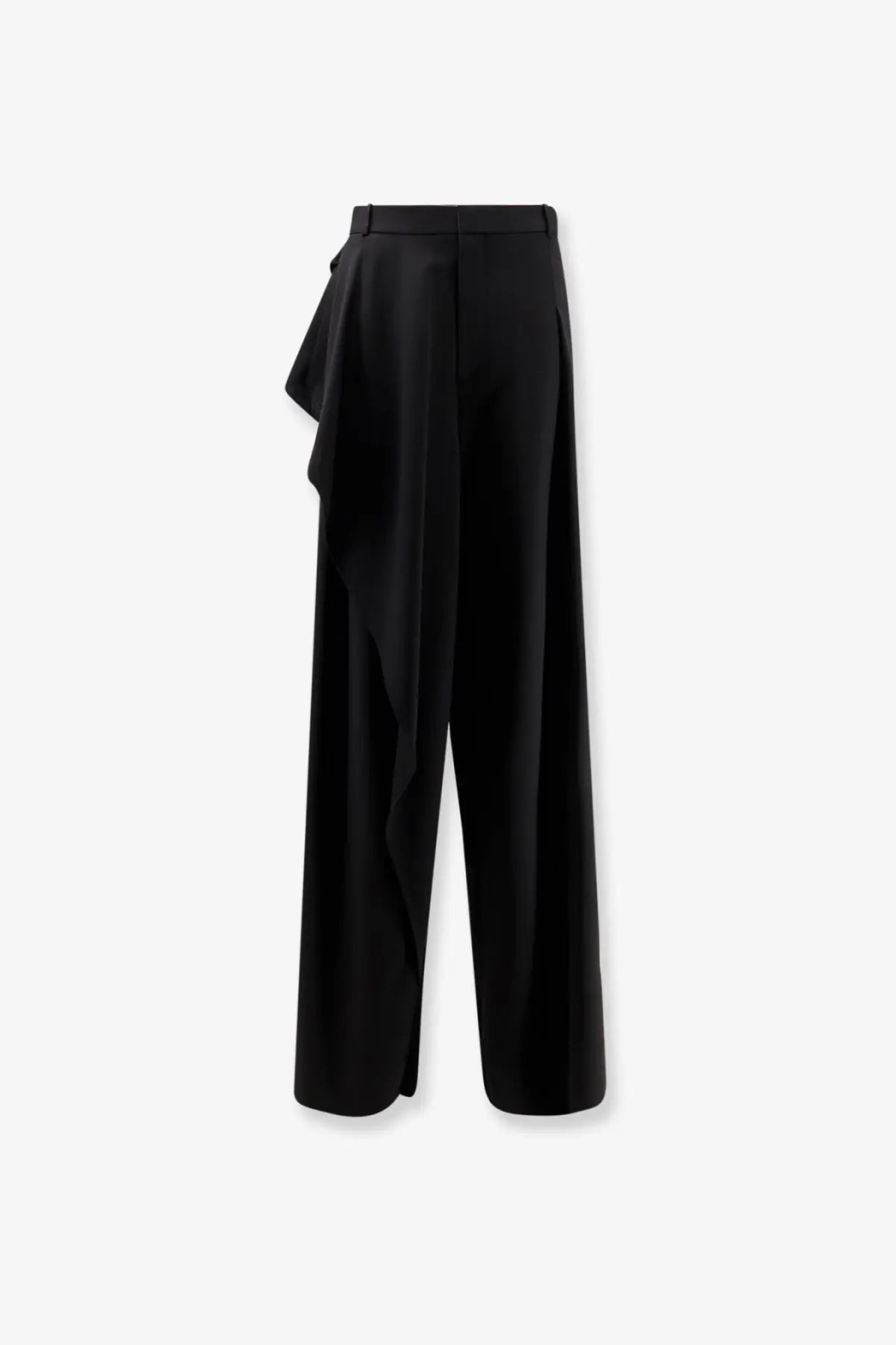 Dior women’s black virgin wool high-waisted wide-leg trousers with a draped asymmetrical side detail