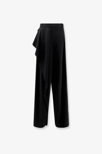 Dior women’s black virgin wool high-waisted wide-leg trousers with a draped asymmetrical side detail