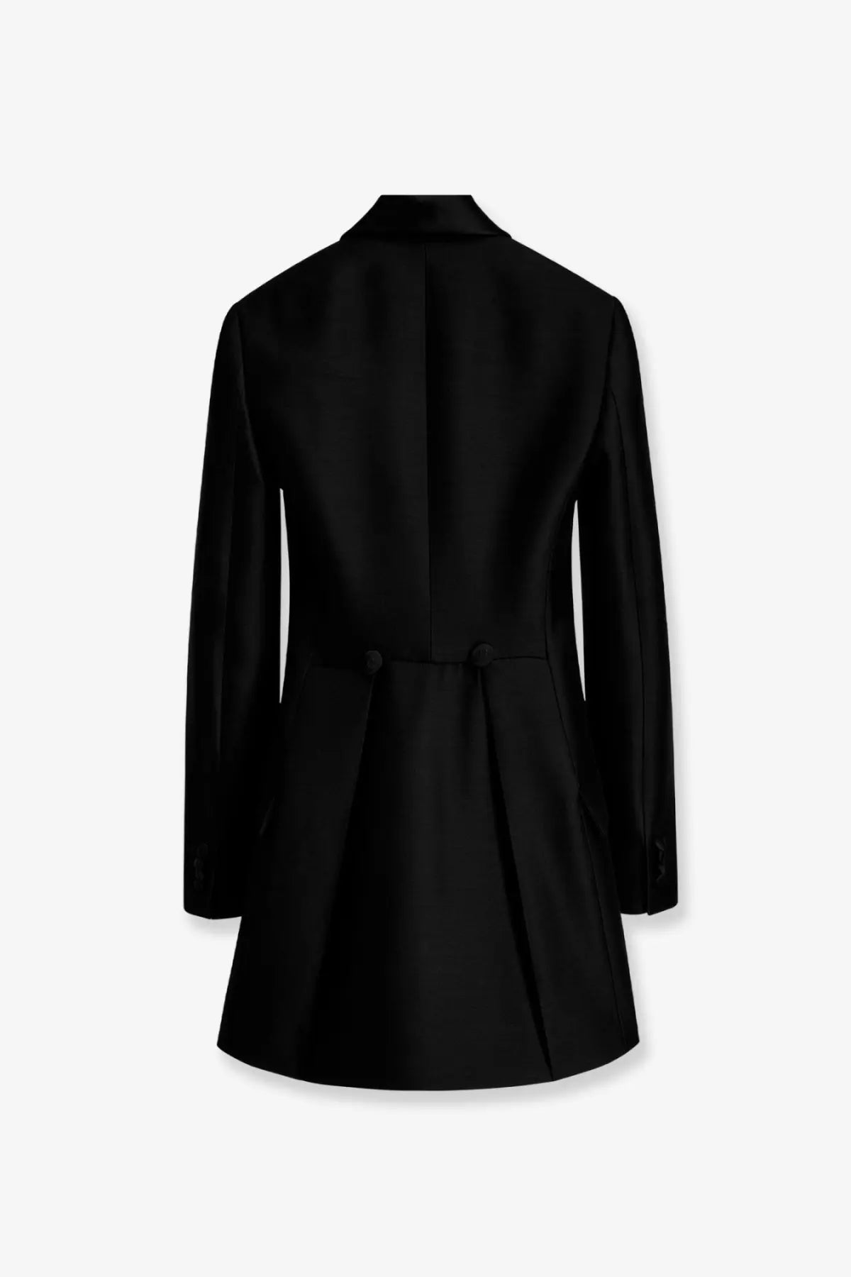 Black tailored coat with classic notched collar and back vent made from wool and silk by dior for women