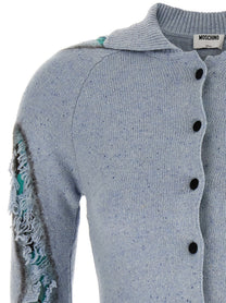 Moschino Distressed Argyle Cardigan Blue