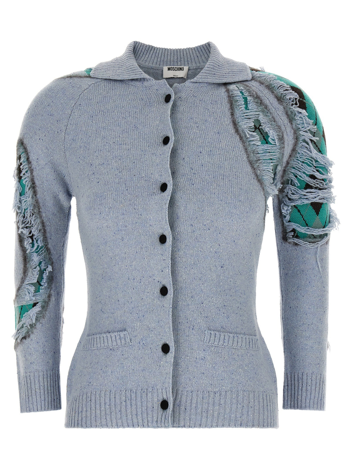 Moschino Distressed Argyle Cardigan Blue